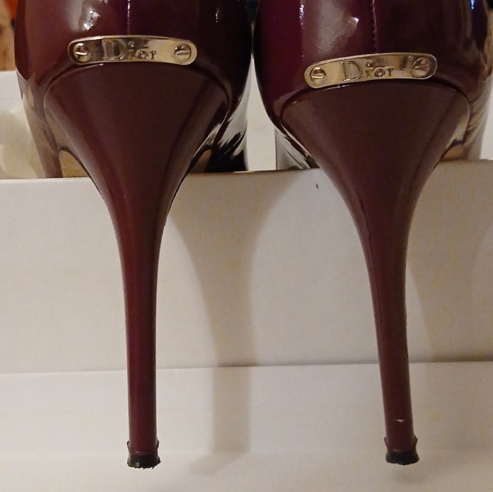 MISS DIOR Logo Classic Peep Toe Pumps Patent Leather Platform Stiletto High Heel - Picture 3 of 16